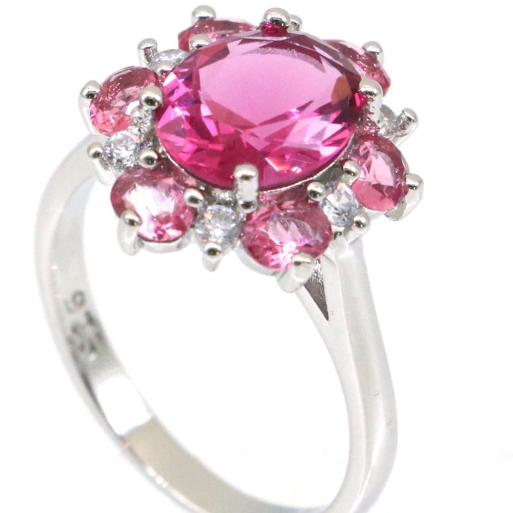 Pink Tourmaline/Topaz Ring Sterling Silver 925 Size 5.5